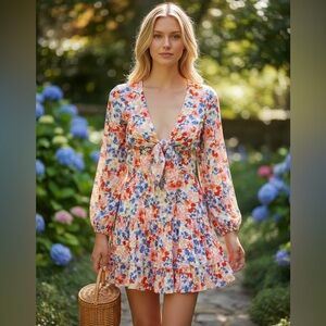 L*Space Flowers Forever Stay Golden mini dress in a multicolor floral pattern